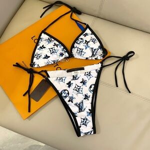 Women's Louis Vuitton White, Black and Blue Monogram Triangle Bikini